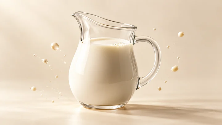 Cremige Hafermilch in einer Glaskaraffe